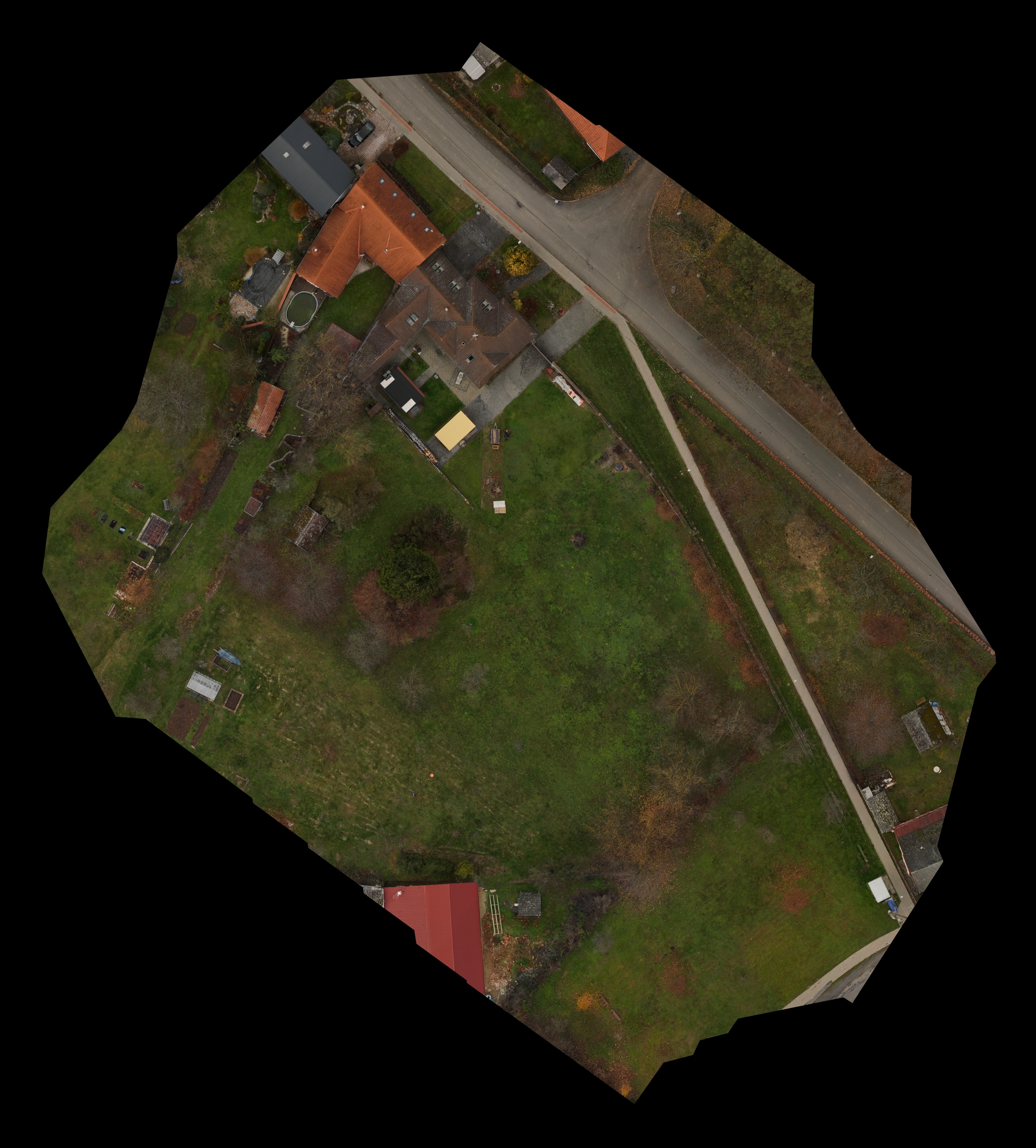 Ukázka ortomapy rodinného domu se zahradou – výstup GeoTIFF převedený do JPG