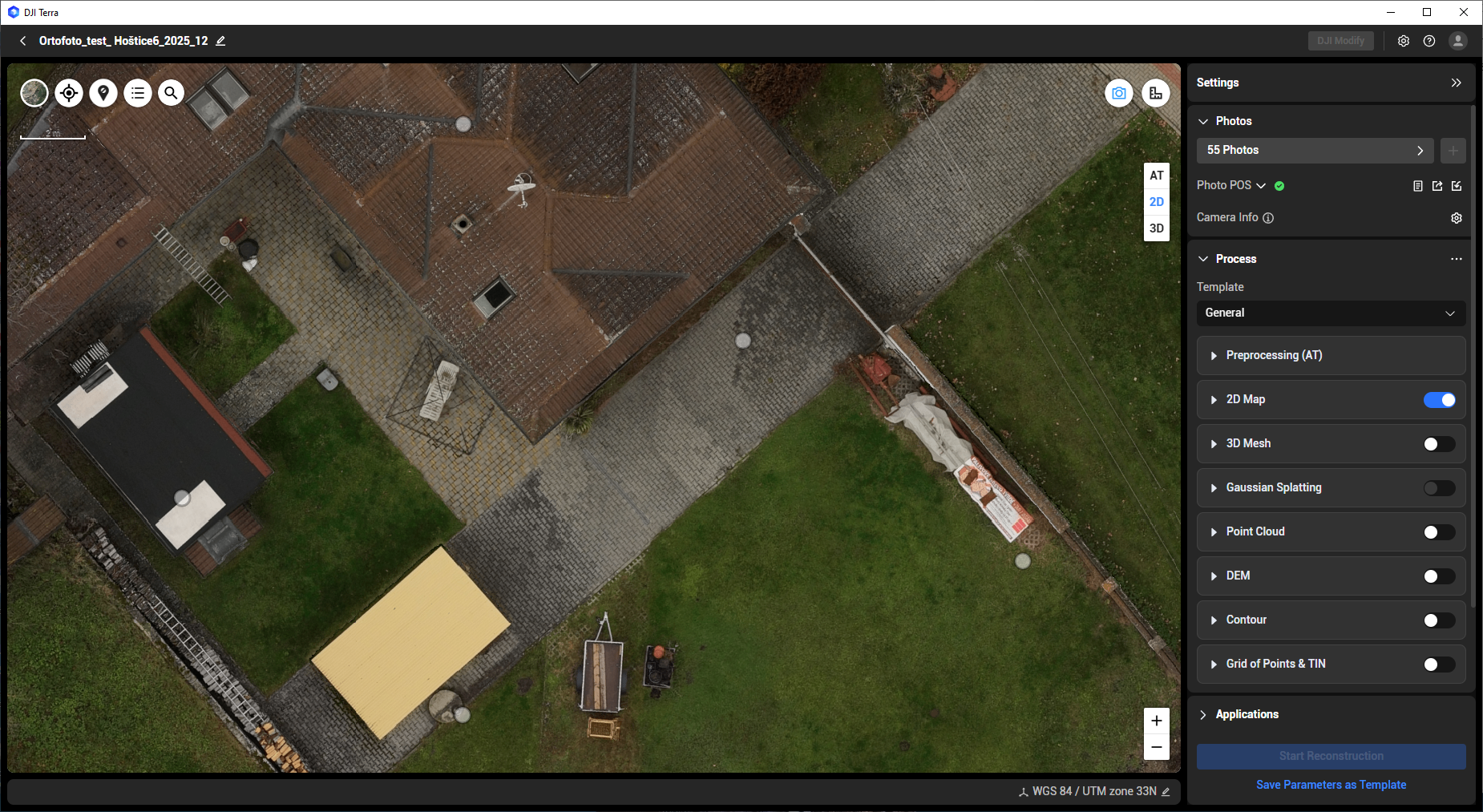 Detailní náhled ortomapy v prostředí DJI Terra – 2D Map